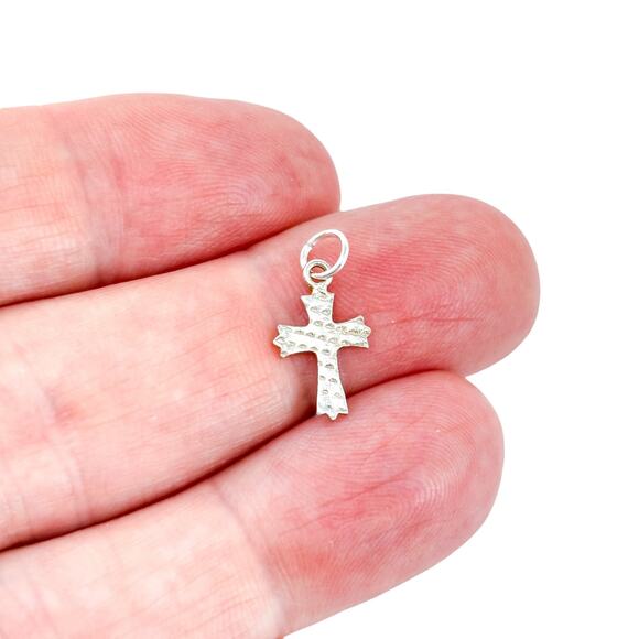Vintage Sterling Silver 925 Textured Cross Charm Pendant - Picture 1 of 8